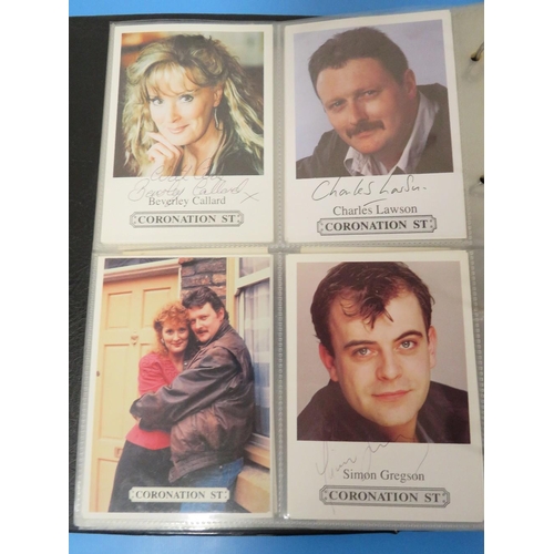 293 - ALBUM OF MAINLY AUTOGRAPHED TV STAR PHOTOGRAPHS FROM CORONATION STREET, EASTENDERS, EMMERDALE, THE B... 