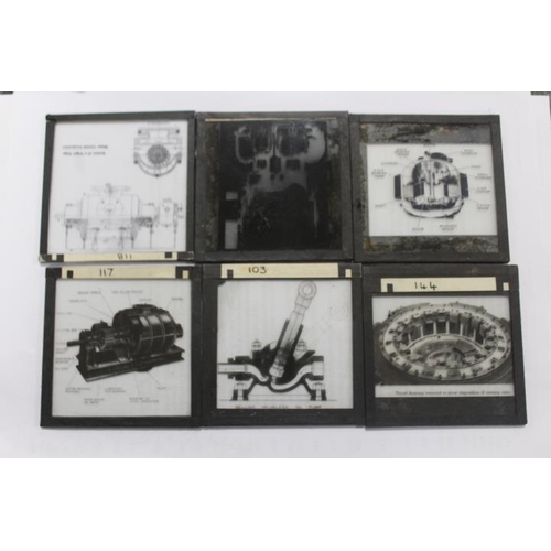 396 - A SELECTION OF MAGIC LANTERN SLIDES TO INCLUDE ENGINEERING EXAMPLES AND A BOX OF COLOURED LANTERN SL... 