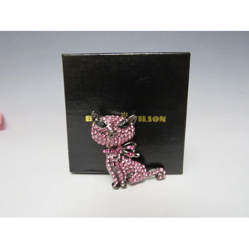 436 - FOUR BUTLER & WILSON CAT THEMED BROOCHES LARGEST H 15 cm - TO INCLUDE RETICULATED 'FRINGING', BOXED ... 