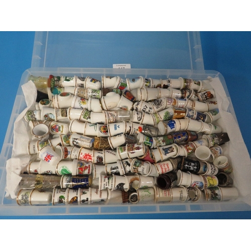 447 - A BOX CONTAINING OVER 300 THIMBLES