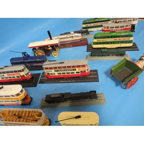 451 - A SMALL BOX OF COLLECTABLE MODERN TRAMS ETC