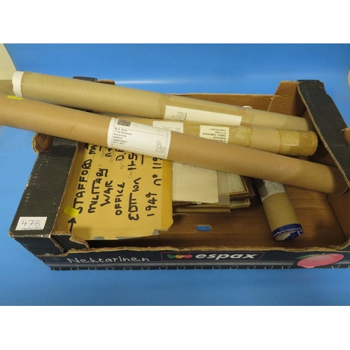 478 - A QUANTITY OF ROLLED UP MAPS, CERTIFICATES ETC