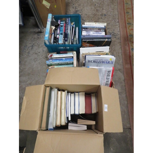 108 - FIVE SMALL TRAYS OF MAINLY HARDBACK BOOKS MAJORITY RAF AND WORLD WAR THEME EXAMPLES