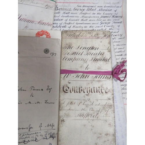 120 - TWO BOXES OF OLD DEEDS. EPHEMERA AND MAPS