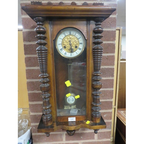 129 - A MAHOGANY AND GLASS PENDULUM WALL CLOCK A/F