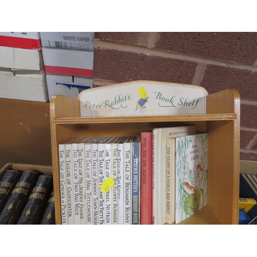 133 - A SMALL QUANTITY OF BOOKS TO INCLUDE BEATRIX POTTER PETER RABBIT SMALL SHELF UNIT WITH BOOKS , PICTO... 