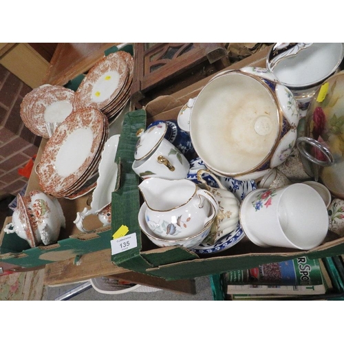 135 - TWO TRAYS OF ASSORTED CERAMICS TO INCLUDE ROYAL WORCESTER, COLCLOUGH ETC