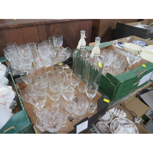 141 - THREE TRAYS OF ASSORTED GLASSWARE TO INCLUDE TWO SCHWEPPES SODA SYPHON