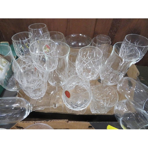 141 - THREE TRAYS OF ASSORTED GLASSWARE TO INCLUDE TWO SCHWEPPES SODA SYPHON