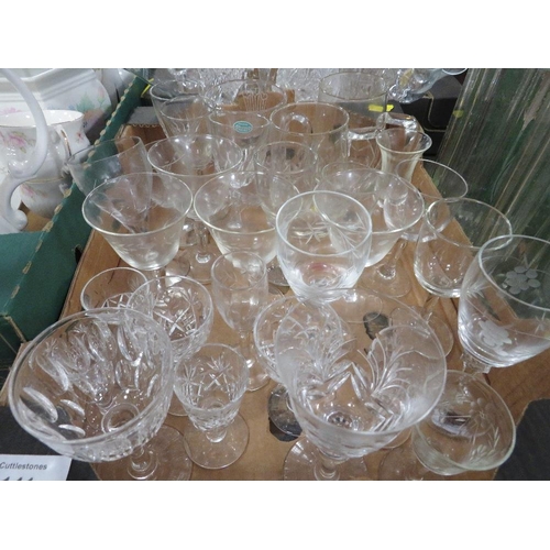 141 - THREE TRAYS OF ASSORTED GLASSWARE TO INCLUDE TWO SCHWEPPES SODA SYPHON