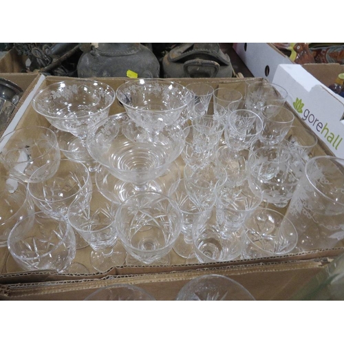 158 - THREE TRAYS OF ASSORTED GLASS WARE