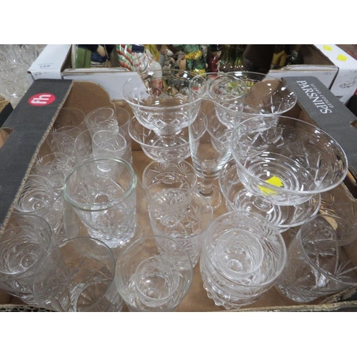 158 - THREE TRAYS OF ASSORTED GLASS WARE