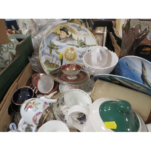 167 - TWO TRAYS OF SUNDRIES TO INCLUDE ROYAL ALBERT VIOLETS CUP & SAUCER, CELERY VASE ETC