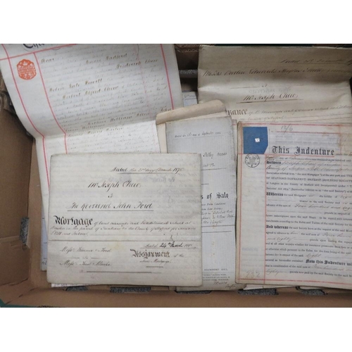 170 - TWO BOXES OF OLD DEEDS, EPHEMERA AND MAPS