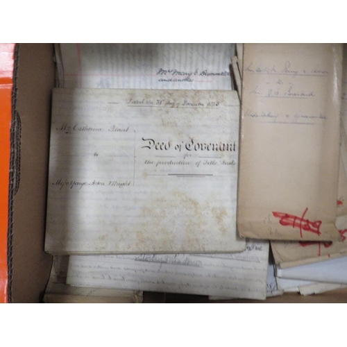 170 - TWO BOXES OF OLD DEEDS, EPHEMERA AND MAPS