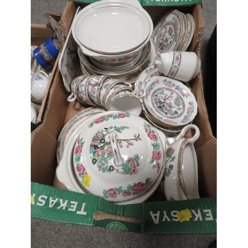 196 - THREE TRAYS OF CERAMICS AND SUNDRIES TO INCLUDE TEA WARE