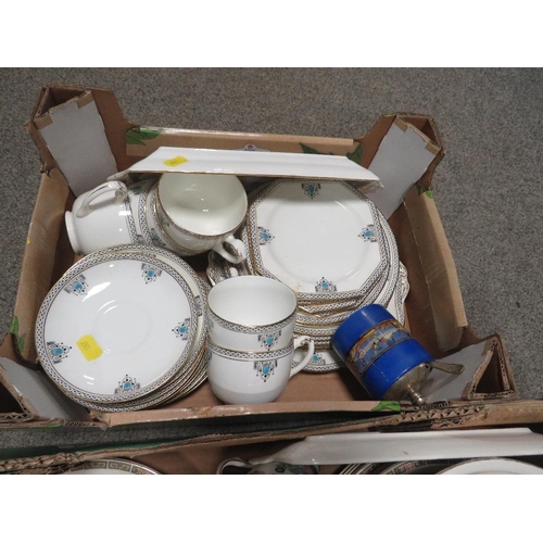 196 - THREE TRAYS OF CERAMICS AND SUNDRIES TO INCLUDE TEA WARE