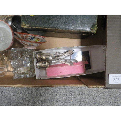 226 - TWO TRAYS OF ASSORTED COLLECTABLE'S TO INCLUDED A SILVER HALLMARKED NAPKIN RING ETC