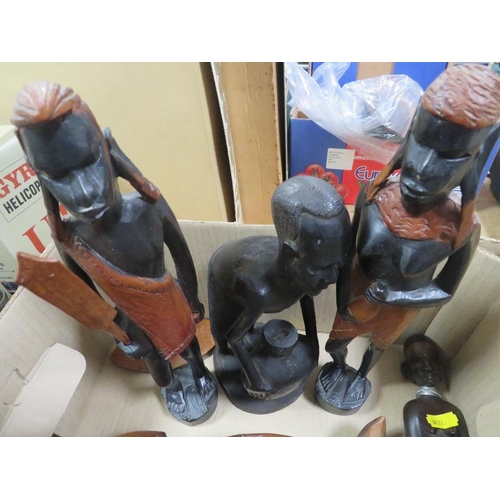 55 - FOUR EAST AFRICAN HARDWOOD TRIBAL ART FIGURES, FOLDING AFRICAN POT STANDS AND GHANA ASHANTI FERTILIT... 