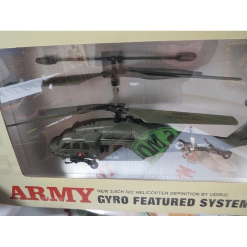 57 - BOXED ARMY 3.5 CHANNEL REMOTE HELICOPTER COMPLETE WITH REMOTE CONTROL