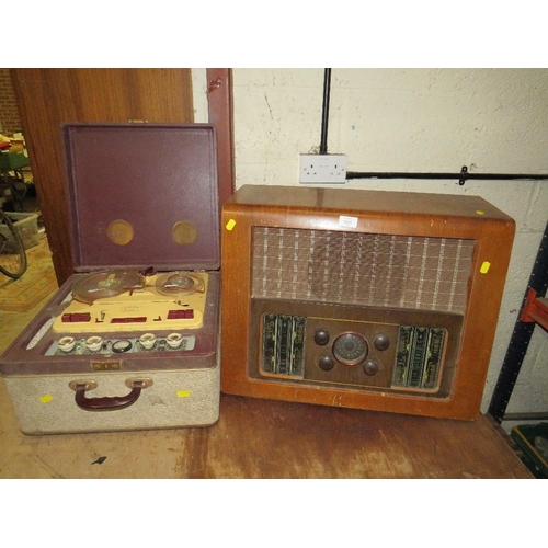 605 - A BUSH TYPE EBS.4 VALVE RADIO AND A COLLARO REEL TO REEL TAPE TRANSCRIPTOR