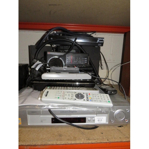 611 - A SELECTION OF HOUSEHOLD ENTERTAINMENT ITEMS TO INCLUDE VIDEO RECORDER, MATSUI MUSIC SYSTEM, VARIOUS... 