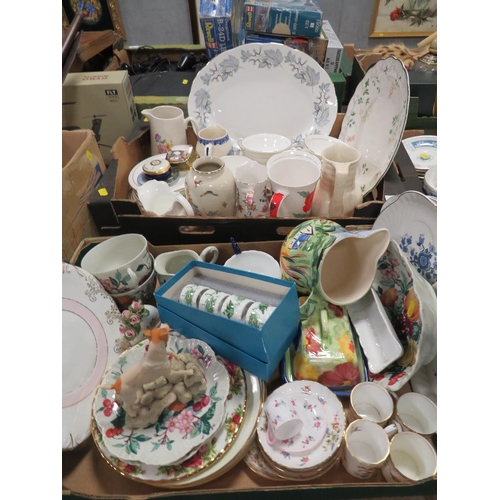 64 - TWO TRAYS OF ASSORTED CERAMICS AND CHINA TO INCLUDE, PLATTERS, TRINKET BOXES ETC