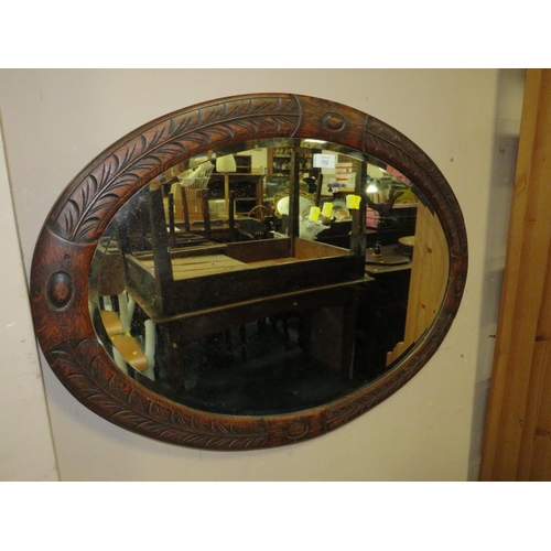 702 - AN OVAL OAK MIRROR, OAK SCREEN, MIRROR ETC