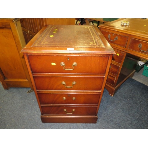 732 - A REPRODUCTION TWO DRAWER FILING CABINET WITH LEATHER TOP A/F