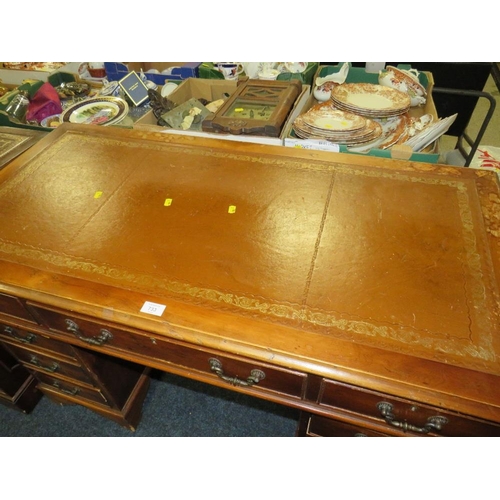 733 - A REPRODUCTION TWIN PEDESTAL DESK WITH LEATHER TOP A/F