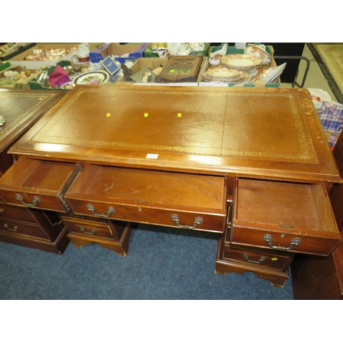 733 - A REPRODUCTION TWIN PEDESTAL DESK WITH LEATHER TOP A/F