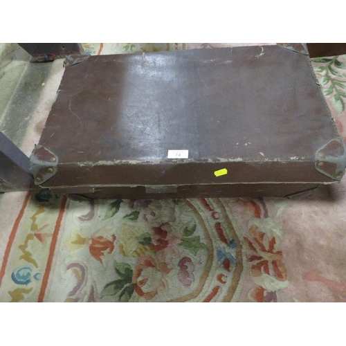 74 - A SMALL QUANTITY OF PIANO MUSIC MAGAZINES ETC CONTAINED IN A VINTAGE LEATHER SUITCASE A/F