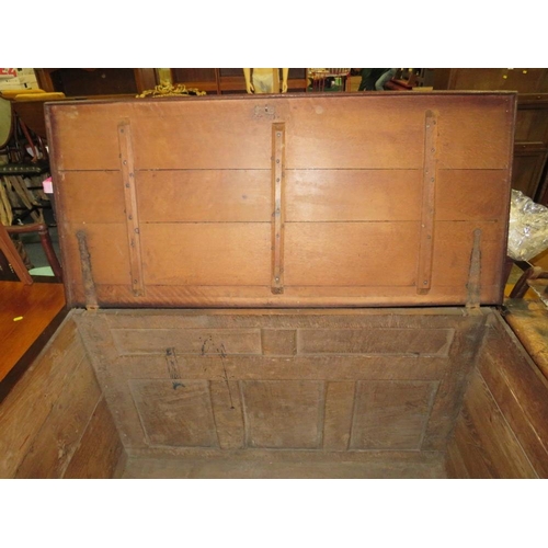 744 - AN ANTIQUE OAK CARVED COFFER - W 13 cm