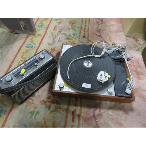 75 - A VINTAGE THORENS TURNTABLE TOGETHER WITH A ROBERTS R505 VINTAGE RADIO (UNCHECKED)