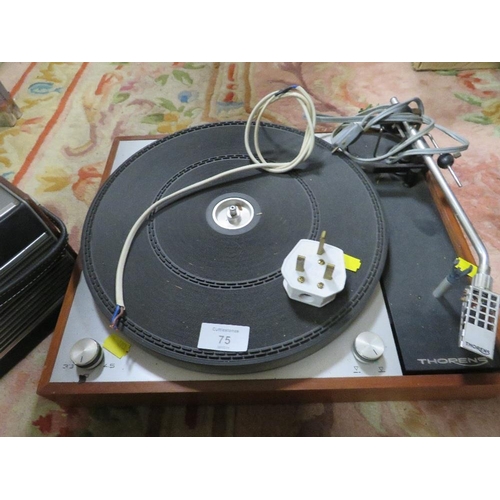 75 - A VINTAGE THORENS TURNTABLE TOGETHER WITH A ROBERTS R505 VINTAGE RADIO (UNCHECKED)