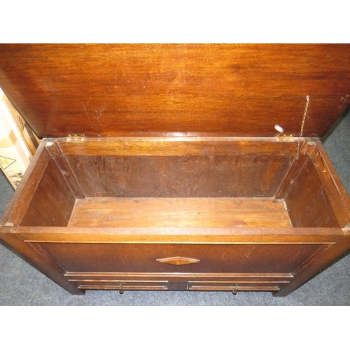 756 - A VINTAGE MAHOGANY FOLDING TABLE AND AN OAK MULE CHEST (2)