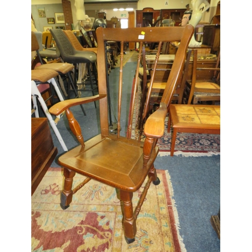 759 - AN OAK ARMCHAIR & RETRO TILE TOP TABLE (2)