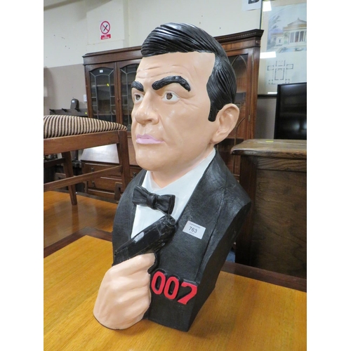 763 - A MODERN RESIN JAMES BOND BUST H-55 CM