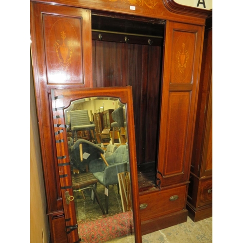 771 - AN ANTIQUE MAHOGANY INLAID WARDROBE WITH CENTRAL MIRROR DOOR