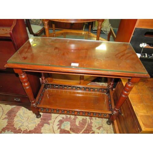 782 - AN ANTIQUE MAHOGANY CONSOLE TABLE AND A REPRODUCTION BOOKCASE