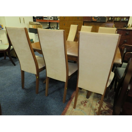 785 - A MODERN ERCOL DRAWLEAF DINING TABLE AND 6 CHAIRS