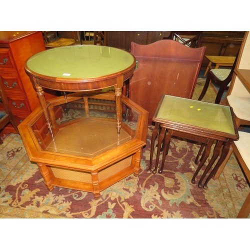 787 - TWO REPRODUCTION GLASS TOPPED TABLES AND A NEST OF TABLES