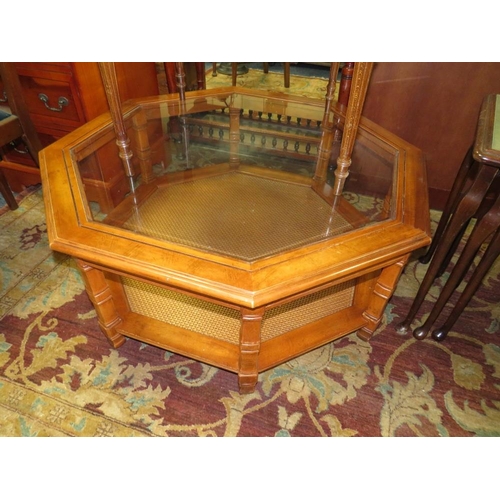 787 - TWO REPRODUCTION GLASS TOPPED TABLES AND A NEST OF TABLES