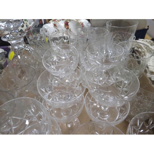 79 - A TRAY OF ASSORTED GLASS WARE TO INCLUDE A DECANTER