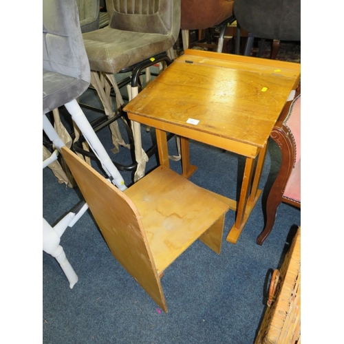 791 - A CHILDS DESK A/F, TELEPHONE SEAT, PINE MIRROR, AND WICKER CHEST