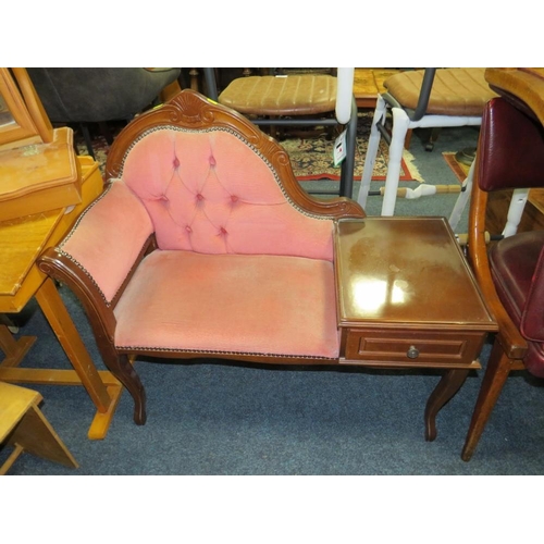 791 - A CHILDS DESK A/F, TELEPHONE SEAT, PINE MIRROR, AND WICKER CHEST