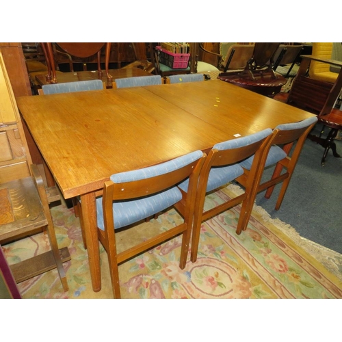 796 - A MID-CENTURY TEAK EXTENDING DINING TABLE AND 6 CHAIRS