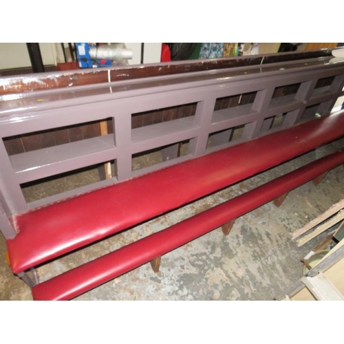 803 - A LARGE PAINTED CHURCH PEW WITH A KNEELING BAR L-360 CM