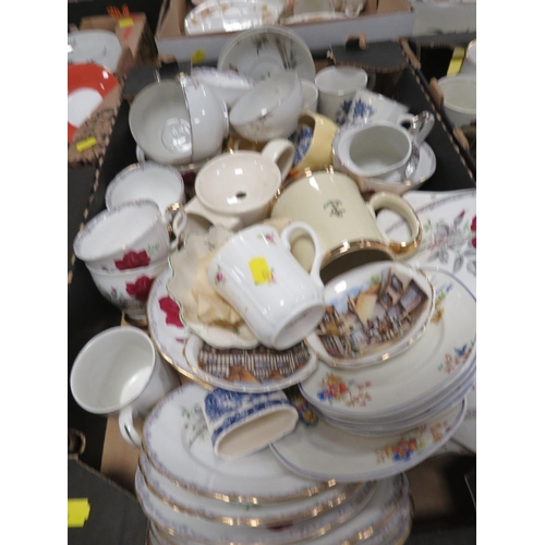 99 - THREE TRAYS OF ASSORTED CERAMICS TO INCLUDE A CUT FOR COFFEE TRIO, ROYAL ALBERT COFFEE CUPS ETC