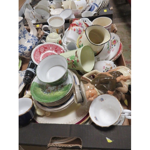 99 - THREE TRAYS OF ASSORTED CERAMICS TO INCLUDE A CUT FOR COFFEE TRIO, ROYAL ALBERT COFFEE CUPS ETC